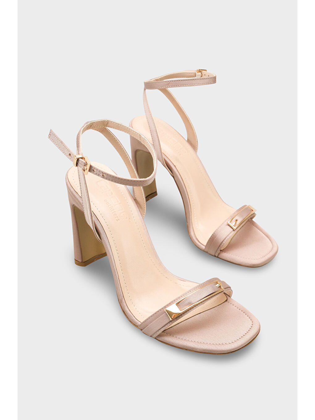 Bej Bessy Kare Burunlu Yüksek Topuklu Metal Aksesuarlı Bilekten Bantlı Kadın Ayakkabı-1