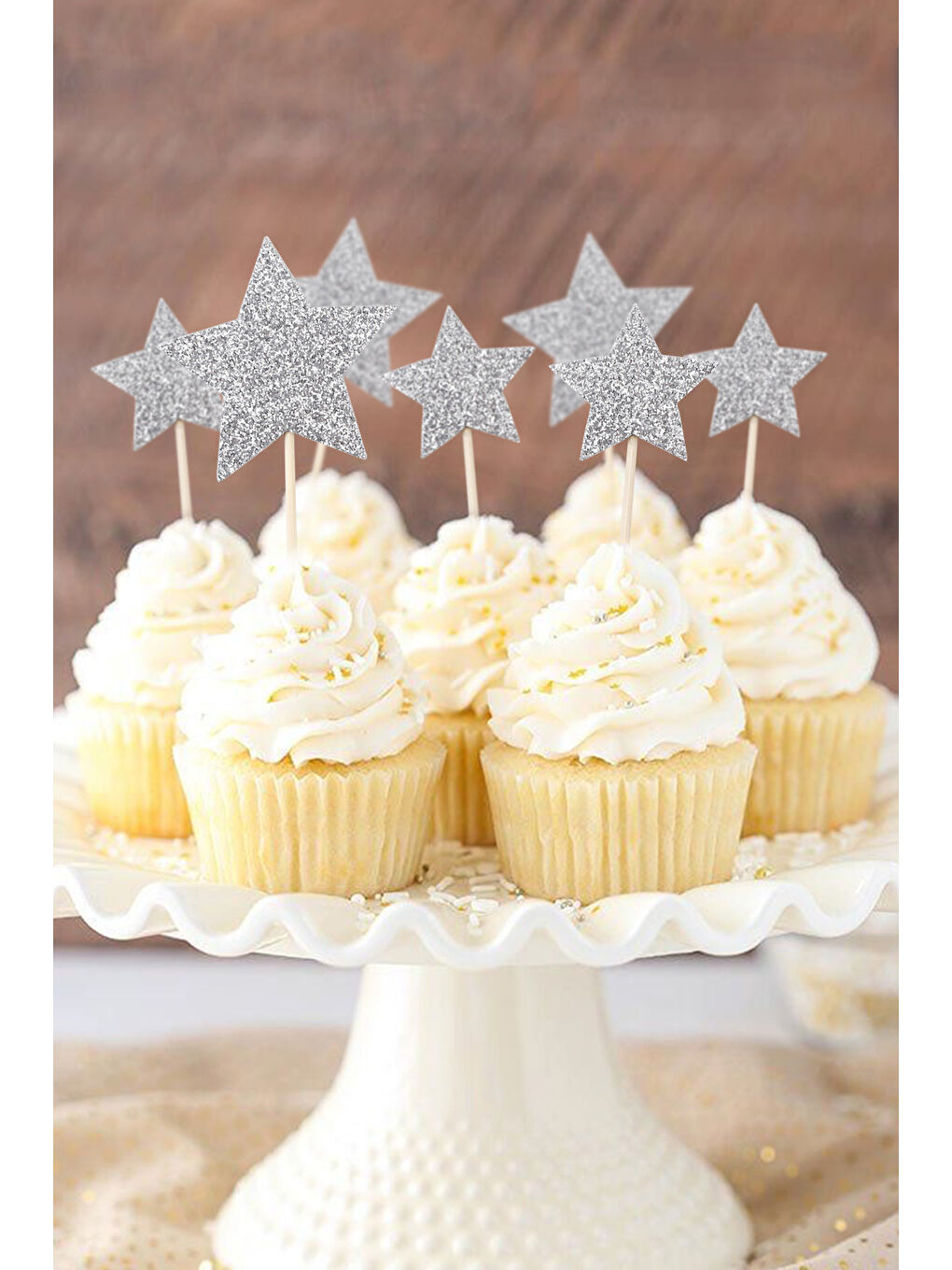 Gri Gümüş Happy Birthday Yıldız Pasta Süsü-1