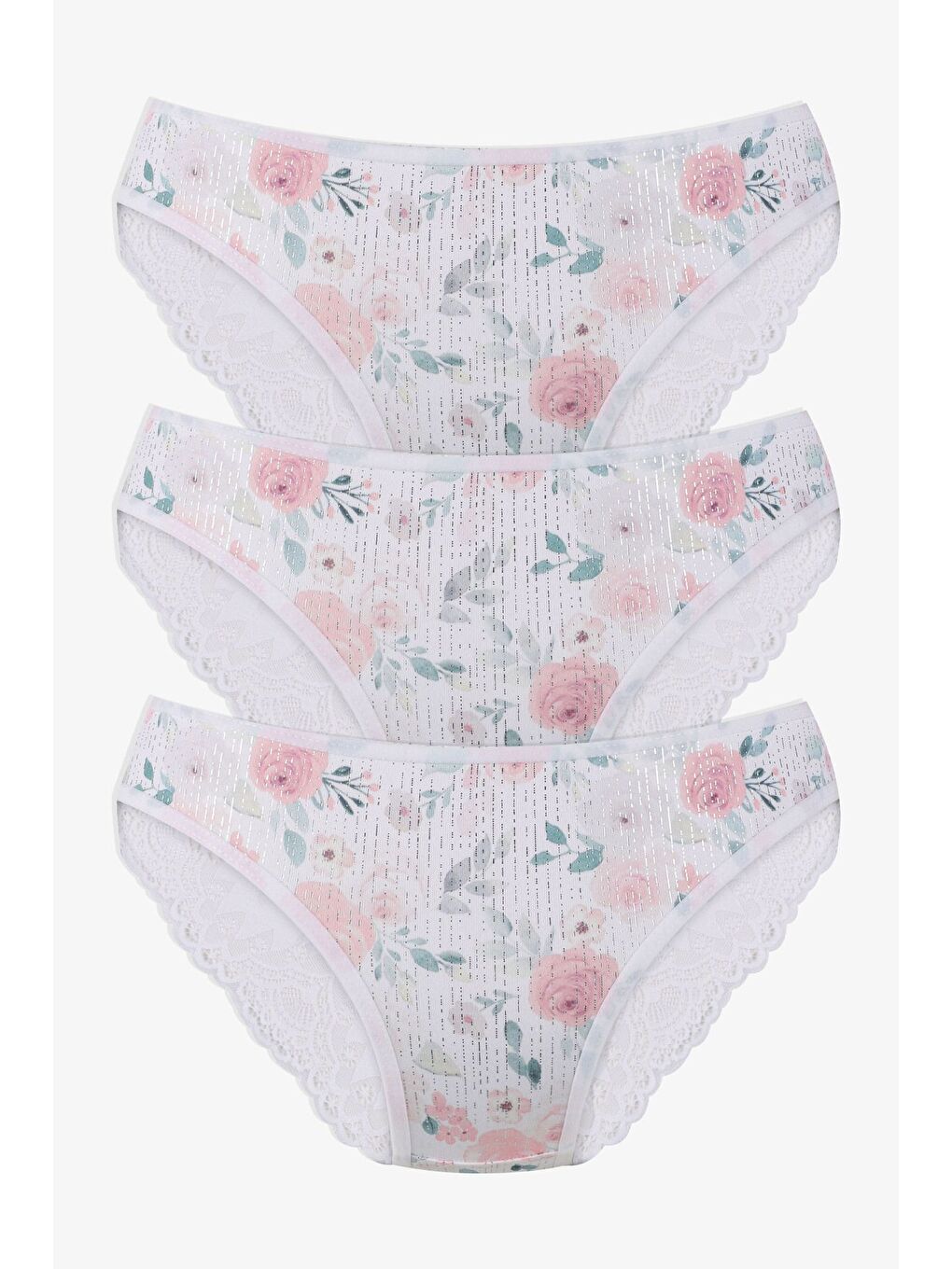 Pembe Kadın 3'lü Dantelli - Desenli Külot