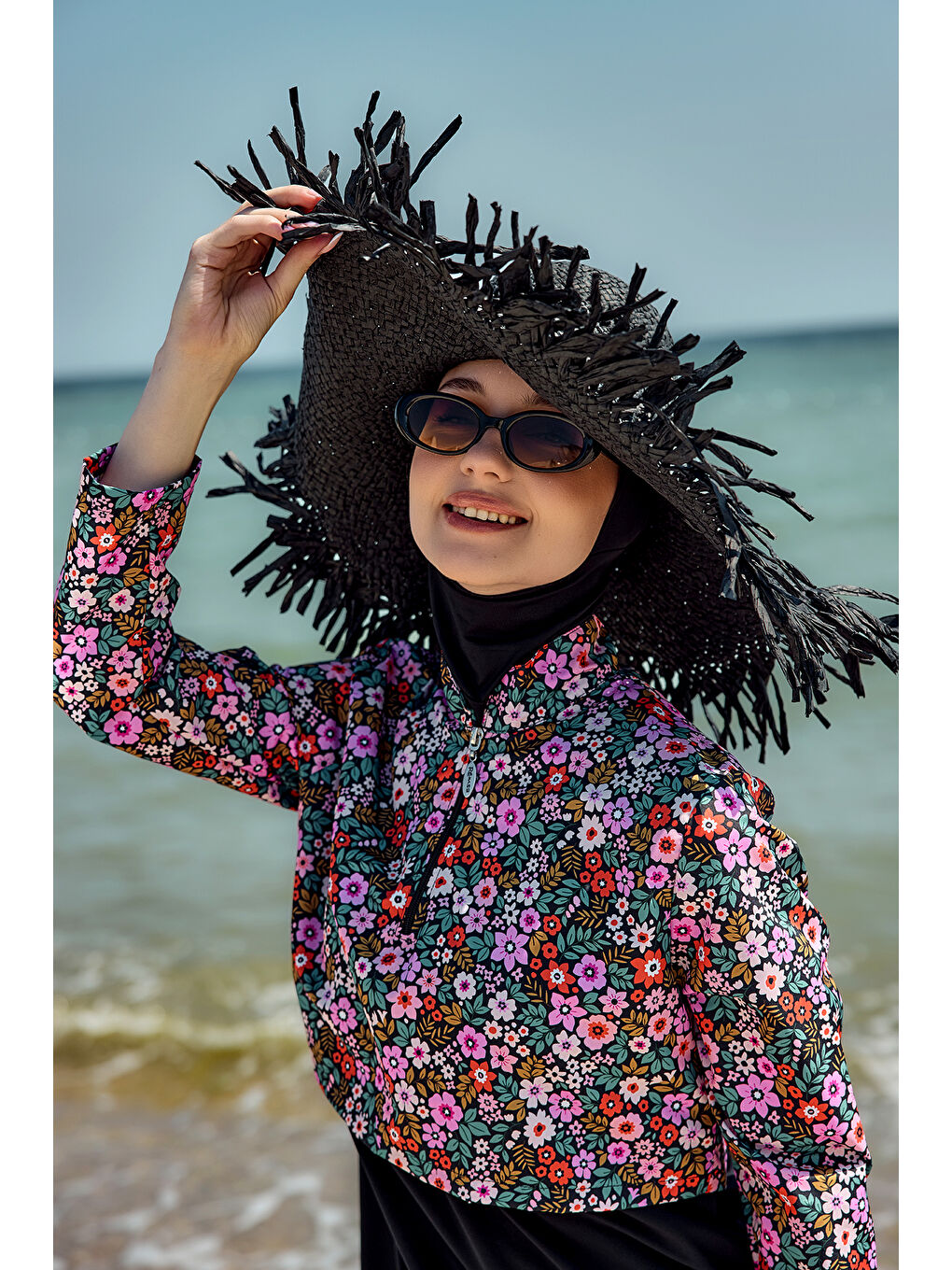 Önü Kapaklı Tam Kapalı Tesettür Mayo Siyah07 R5207