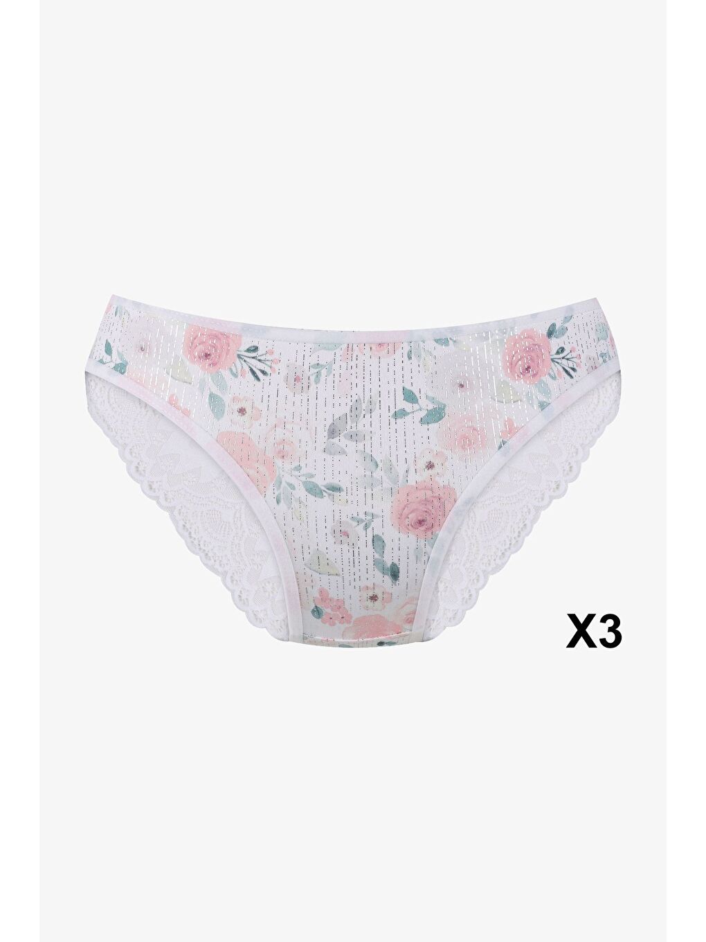 Pembe Kadın 3'lü Dantelli - Desenli Külot-1