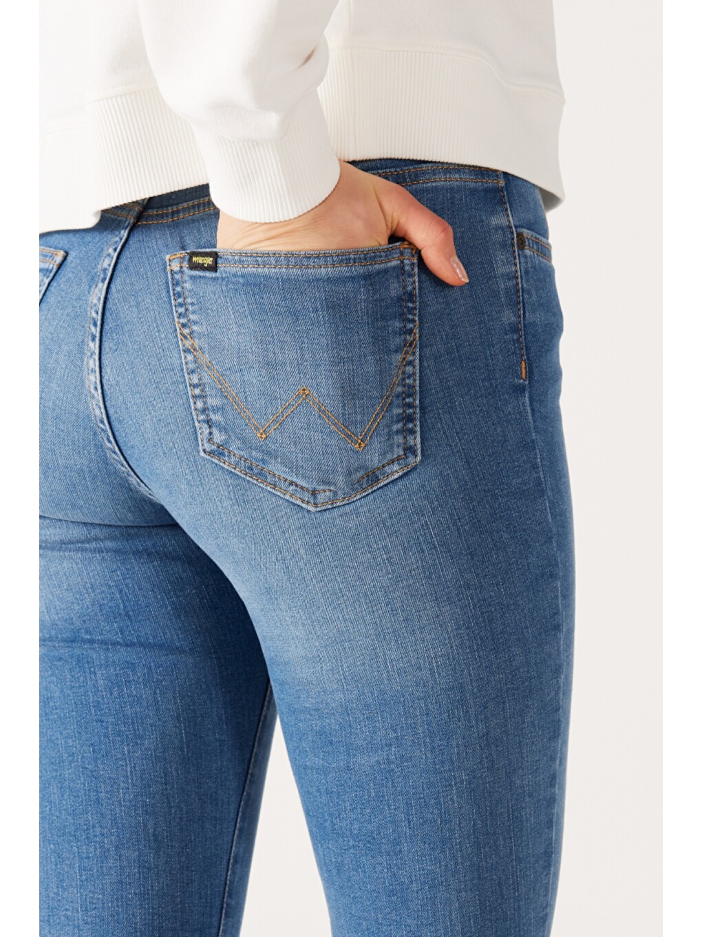 Bej High Rise Skinny Fit Dar Kesim Yüksek Bel Açık Mavi Esnek Jean Jean Pantolon-5