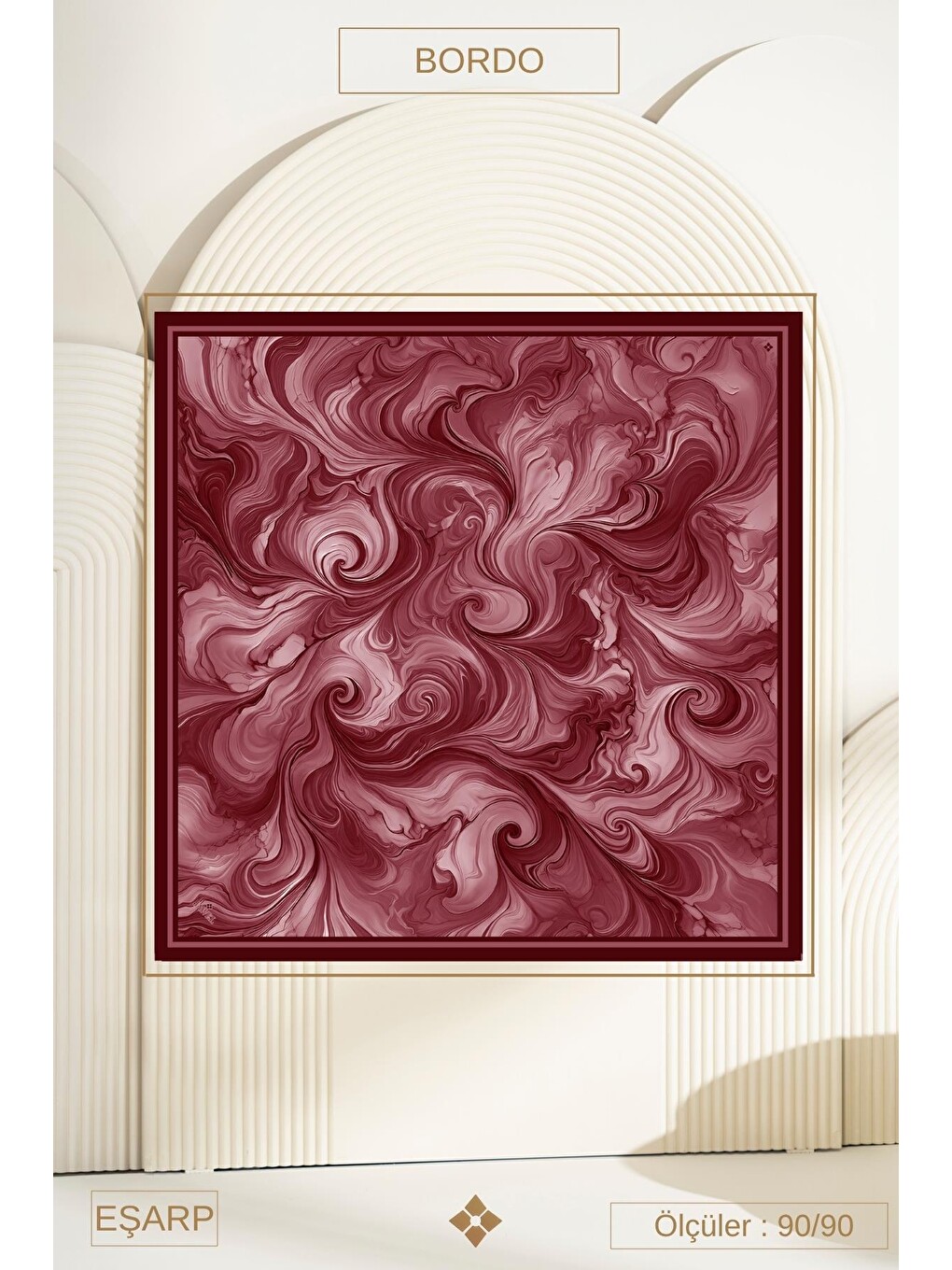 Bordo Ebru Desenli Kırışık Dokulu Soft Eşarp Maryas-2