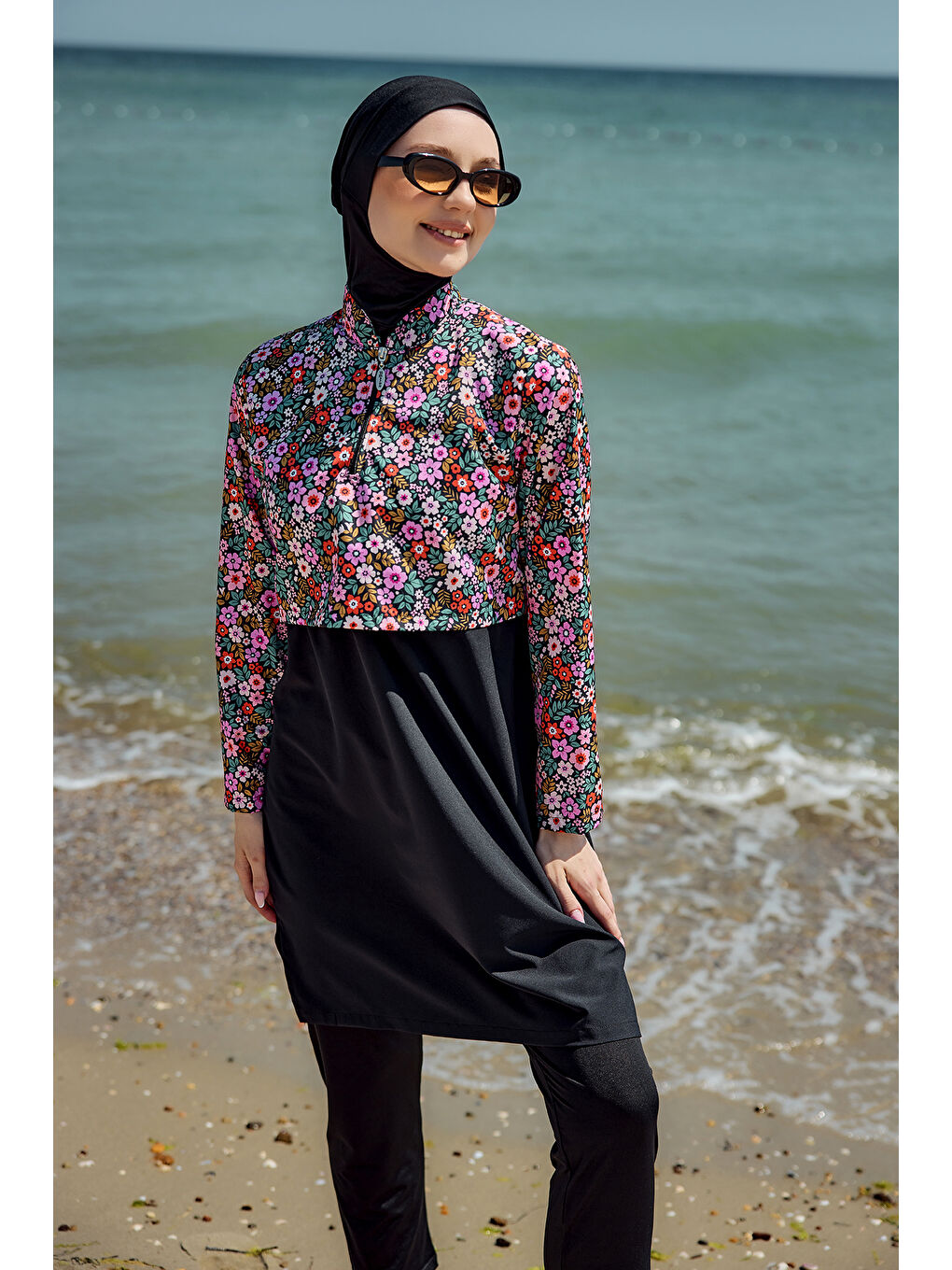 Önü Kapaklı Tam Kapalı Tesettür Mayo Siyah07 R5207-1