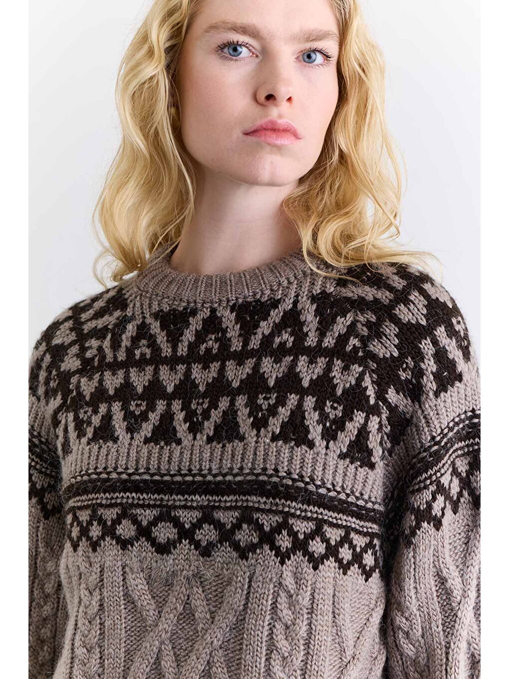 Bej Nordıc Desenli Kazak Vizon-1