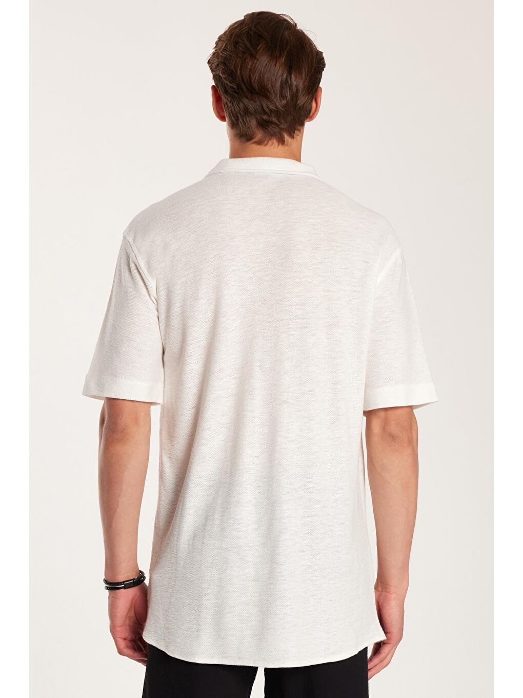 Erkek Relax Fit Rahat Kesim Apaş Yaka Liyosel Kumaş Yumuşak Doku Nefes Alan Rahat Beyaz Gömlek-4