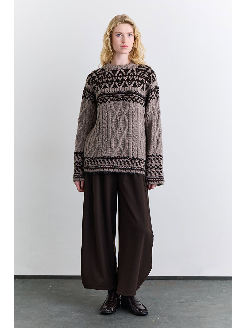 Bej Nordıc Desenli Kazak Vizon-2