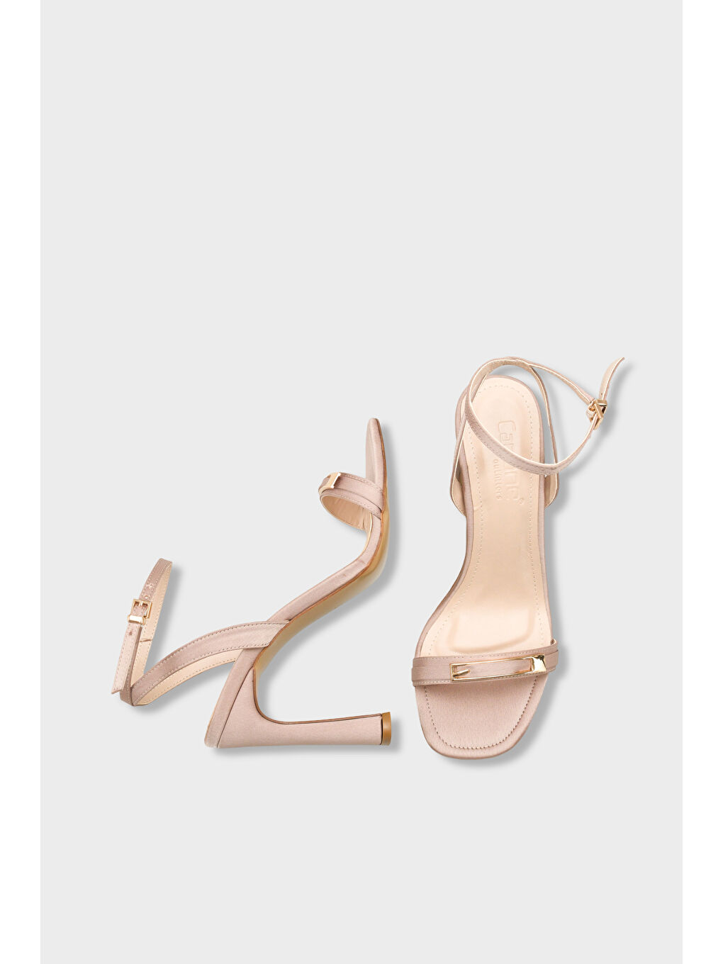 Bej Bessy Kare Burunlu Yüksek Topuklu Metal Aksesuarlı Bilekten Bantlı Kadın Ayakkabı-4