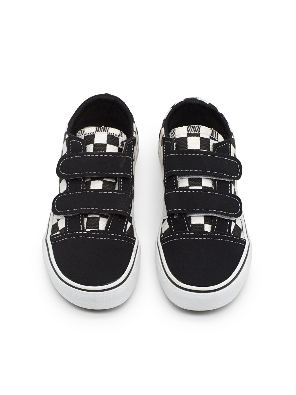 Çocuk Unisex Siyah Ekose Kauçuk Taban Rahat Kalıp Çift Cırtlı Ayakkabı-1