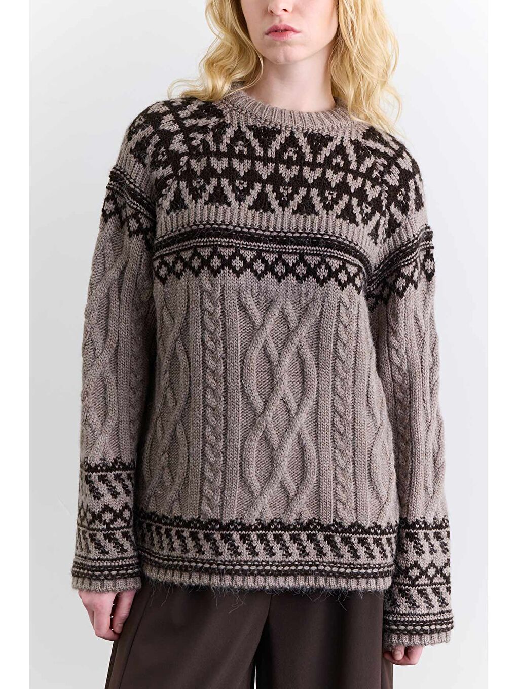 Bej Nordıc Desenli Kazak Vizon-4