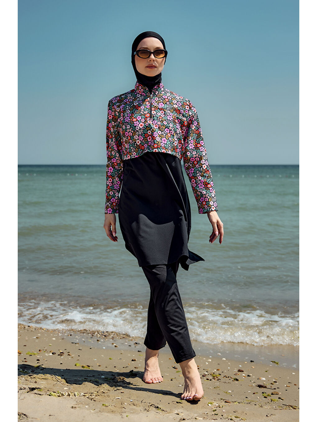 Önü Kapaklı Tam Kapalı Tesettür Mayo Siyah07 R5207-2