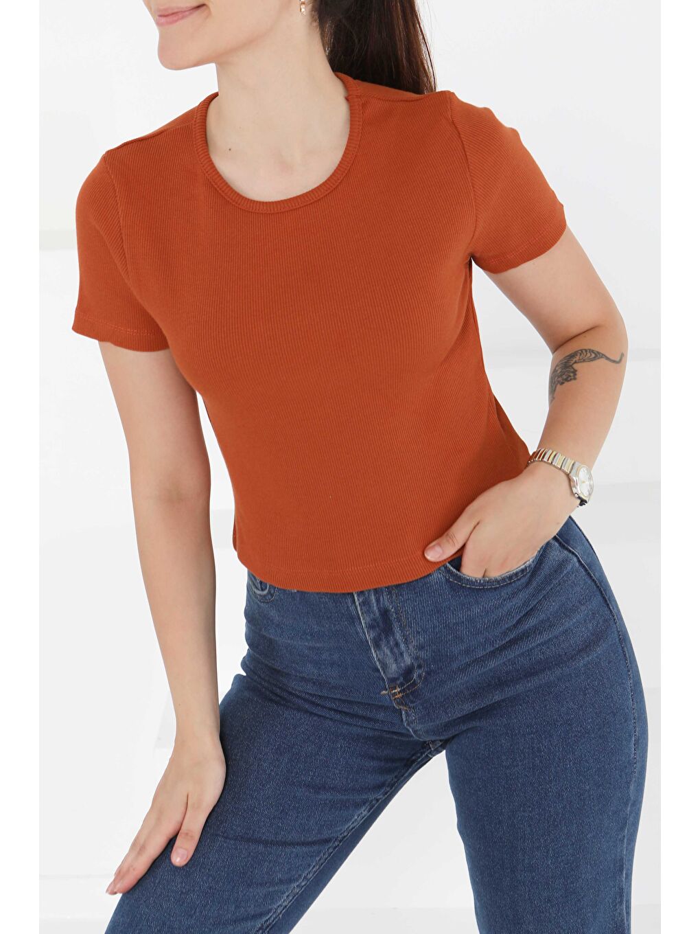 Kahverengi Kısa Kollu Body Kiremit - 27418