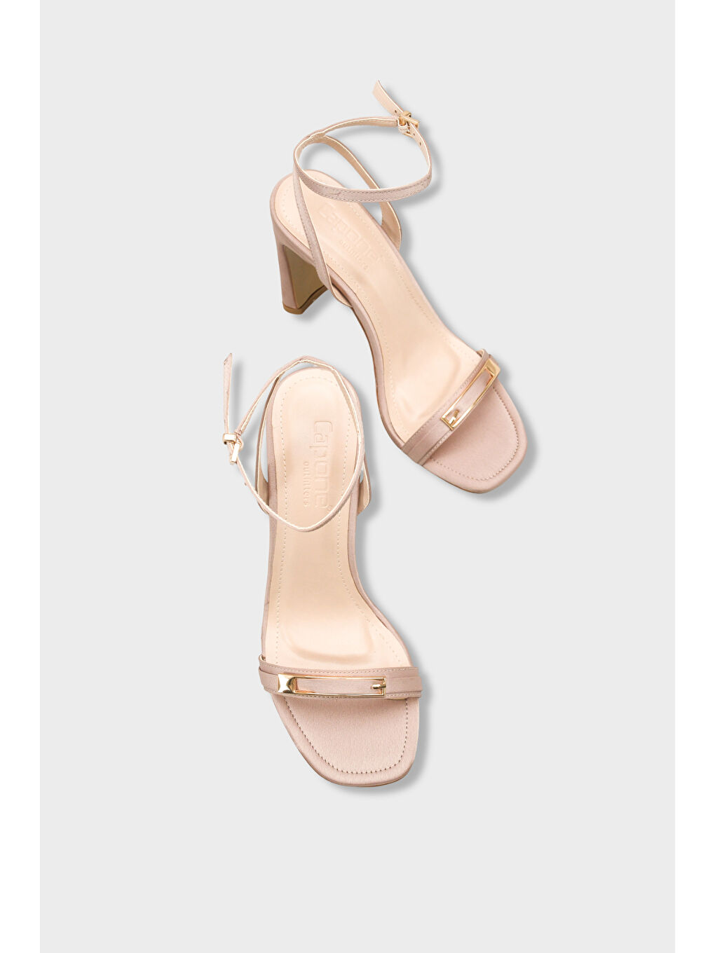 Bej Bessy Kare Burunlu Yüksek Topuklu Metal Aksesuarlı Bilekten Bantlı Kadın Ayakkabı-5