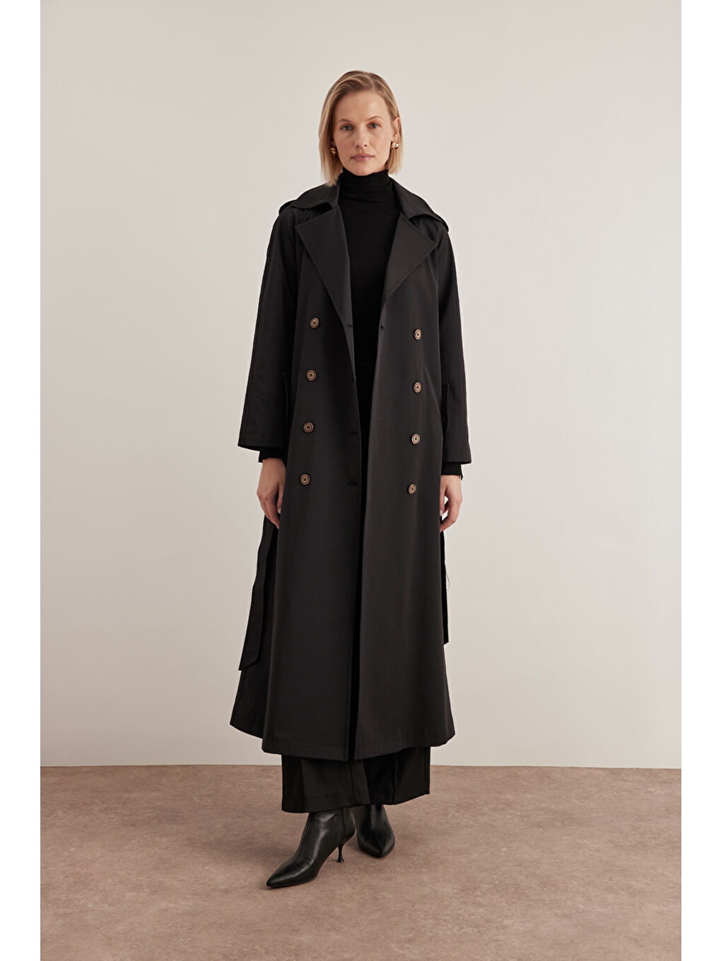 Siyah 7179111 Apolet Detaylı Pardösü-1