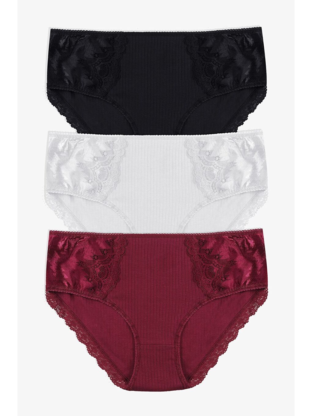 Siyah Kadın 3'lü Fitilli Yan Dantelli Külot