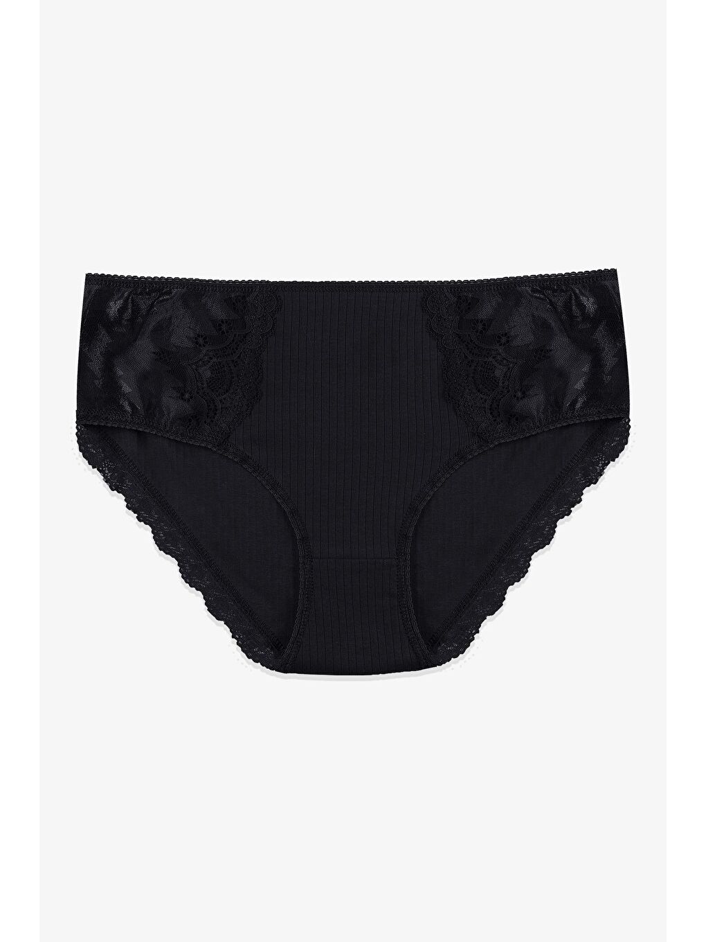 Siyah Kadın 3'lü Fitilli Yan Dantelli Külot-3