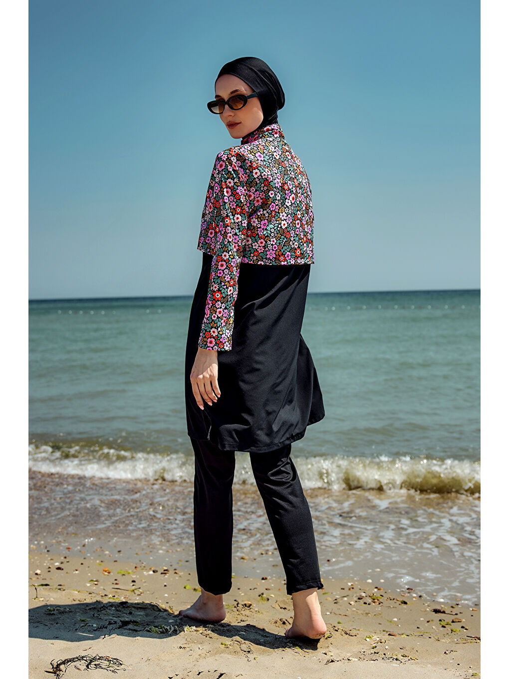 Önü Kapaklı Tam Kapalı Tesettür Mayo Siyah07 R5207-3