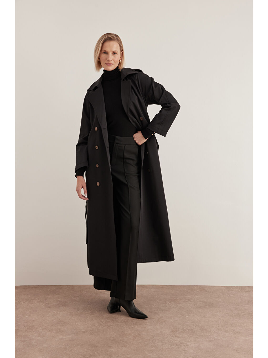 Siyah 7179111 Apolet Detaylı Pardösü-2