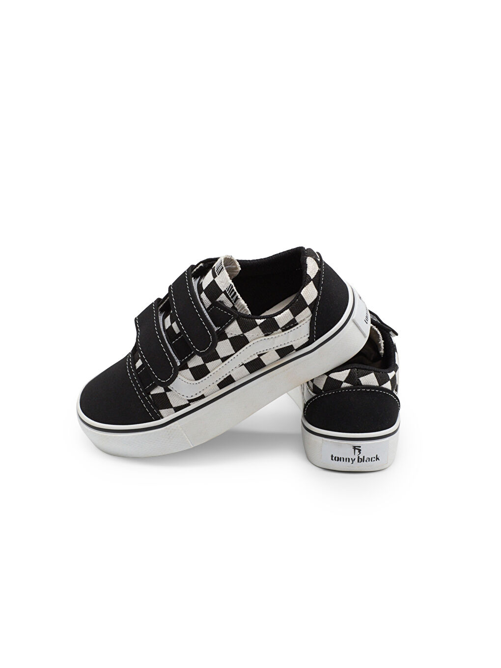 Çocuk Unisex Siyah Ekose Kauçuk Taban Rahat Kalıp Çift Cırtlı Ayakkabı-3