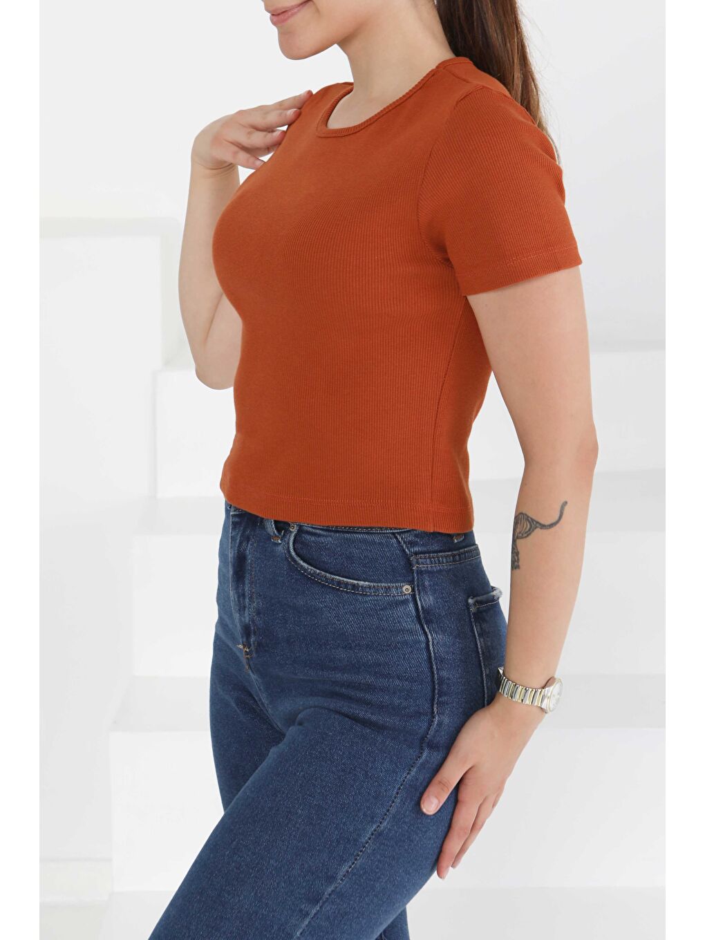 Kahverengi Kısa Kollu Body Kiremit - 27418-1