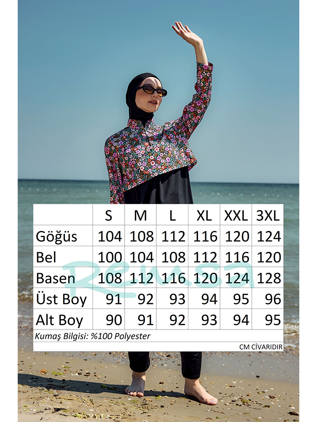 Önü Kapaklı Tam Kapalı Tesettür Mayo Siyah07 R5207-4