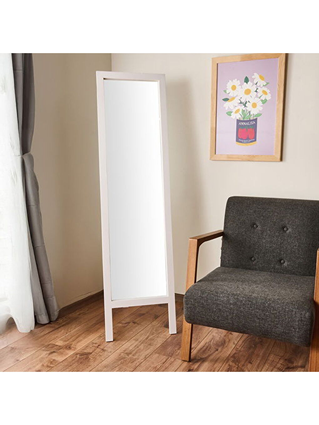 Deco Ahşap Boy Aynası - Beyaz - 160x45 cm