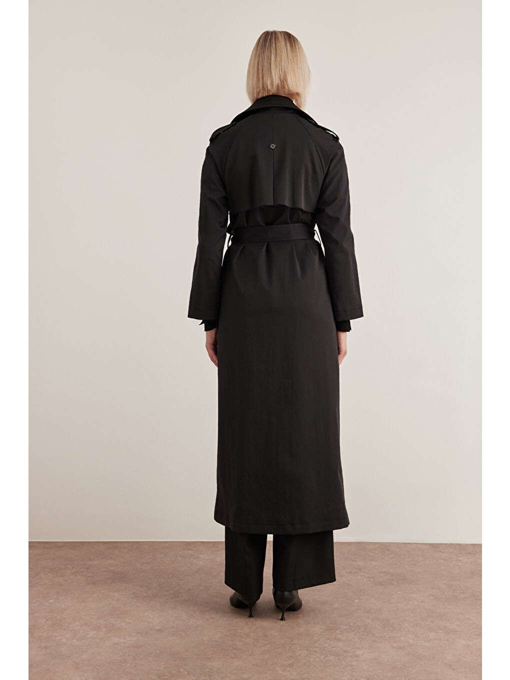 Siyah 7179111 Apolet Detaylı Pardösü-5