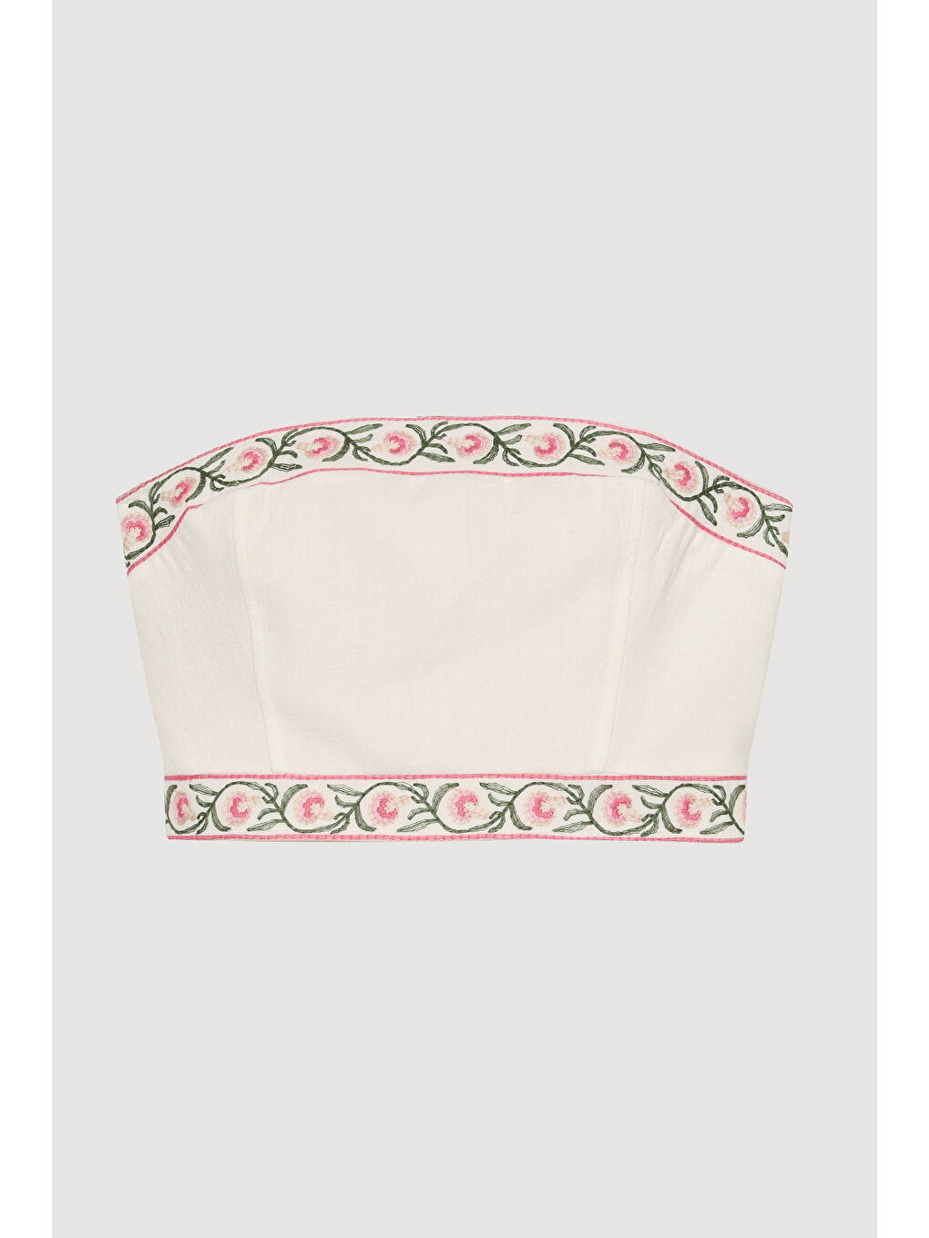 Nakış Detaylı Sırtı Bağlamalı Büstiyer Bluz Ekru-1