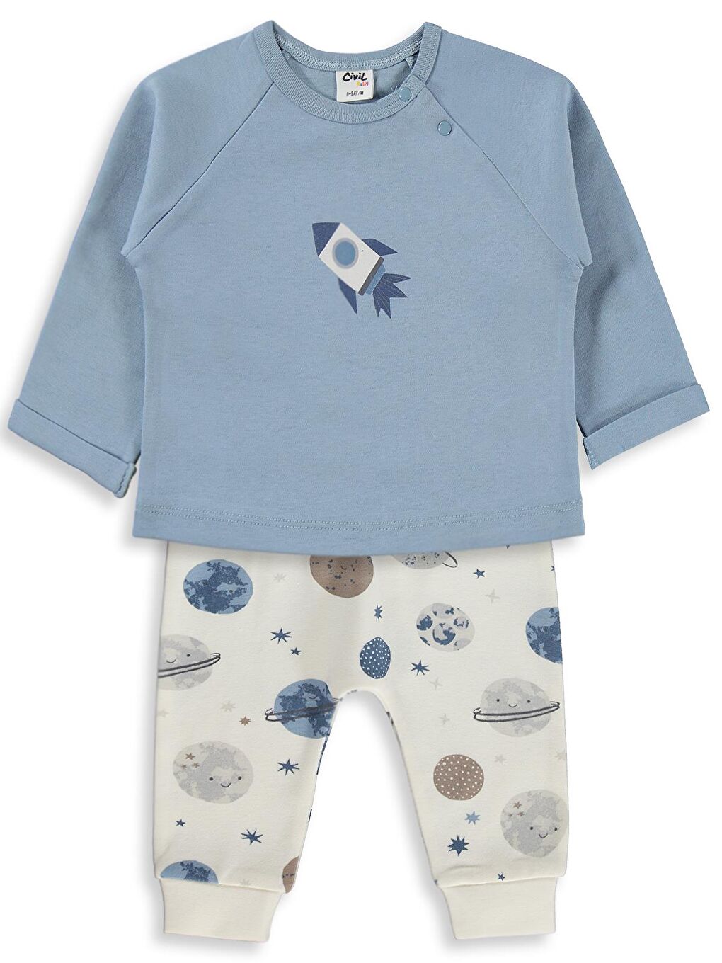 Baby Roket Baskı Gezgegen Empirme 6-18 Ay Takım - Mavi