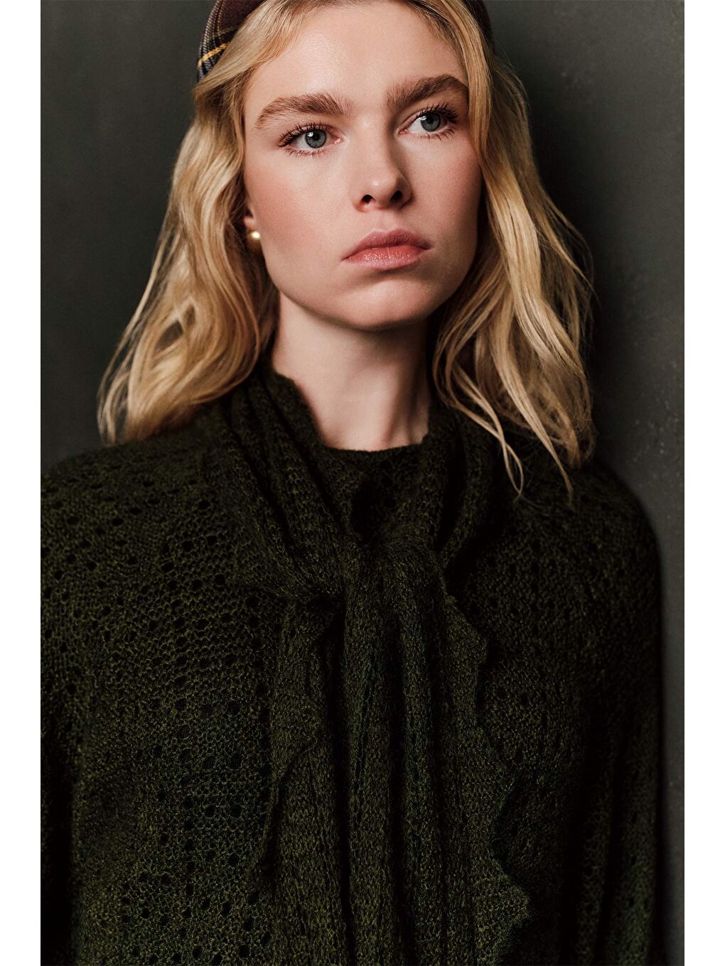 Bağlama Yakalı Ajurlu Kazak Yeşil-1