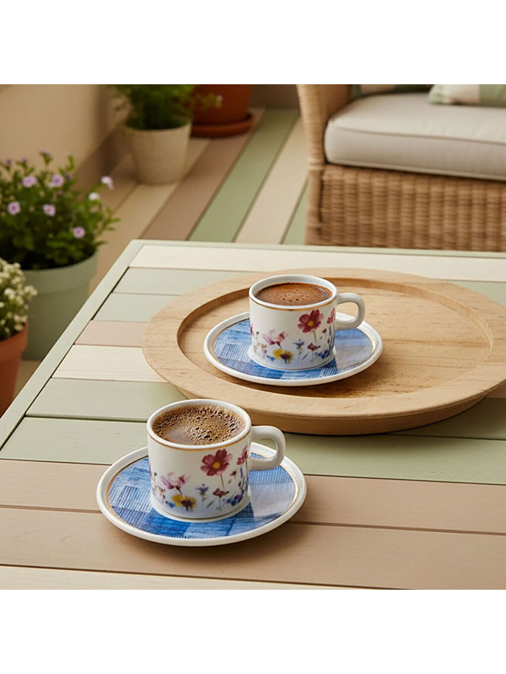 Ekru Mental 4 Parça 2 Kişilik Kahve Fincan Takımı 6709 Mavi-1