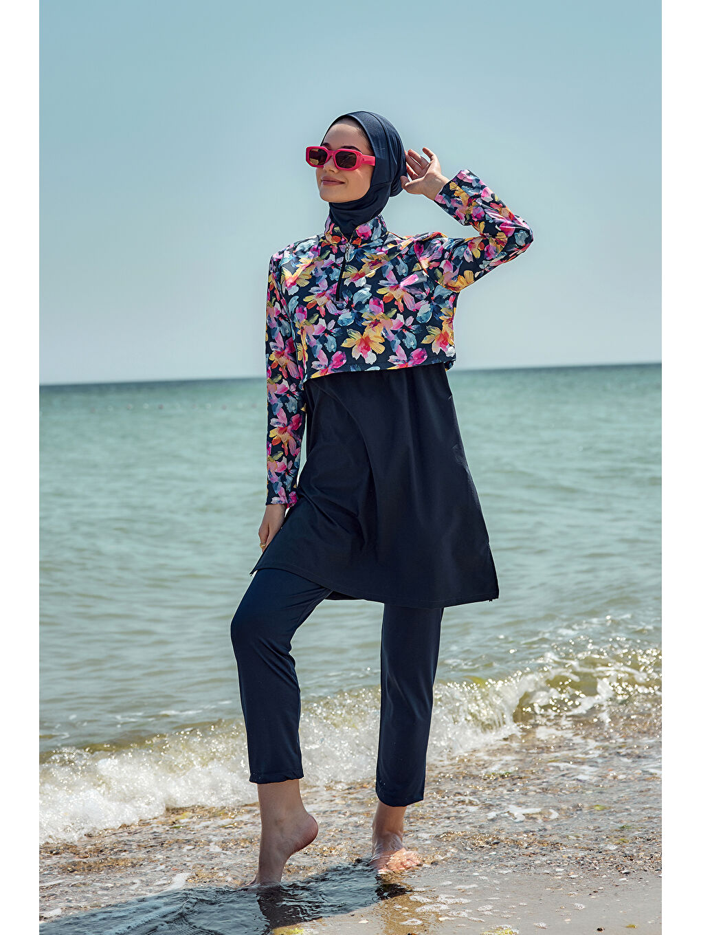 Önü Kapaklı Tam Kapalı Tesettür Mayo Lacivert09 R5209-4