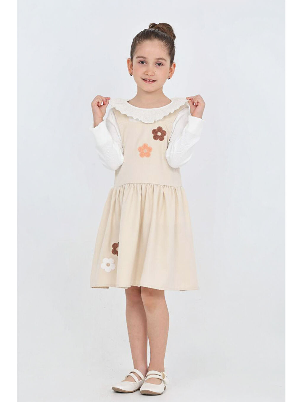 Ekru Kız Çocuk 2'li Elbise (Elbise+Badi Bluz) 12342-2