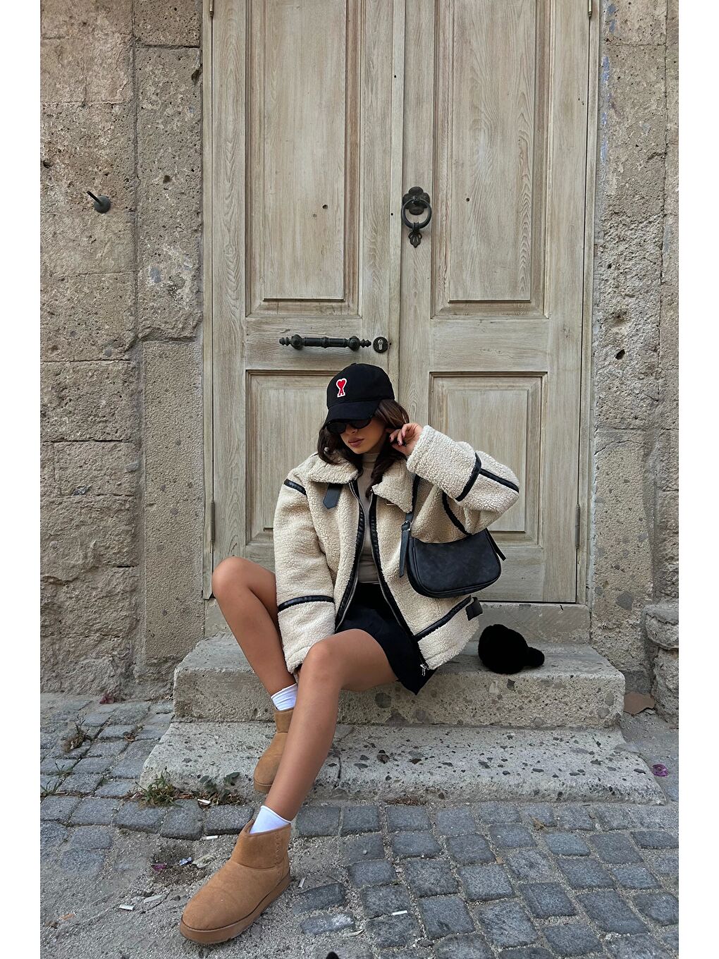 Ekru Kadın Krem Pelüş Crop Mont 1009-0798-1