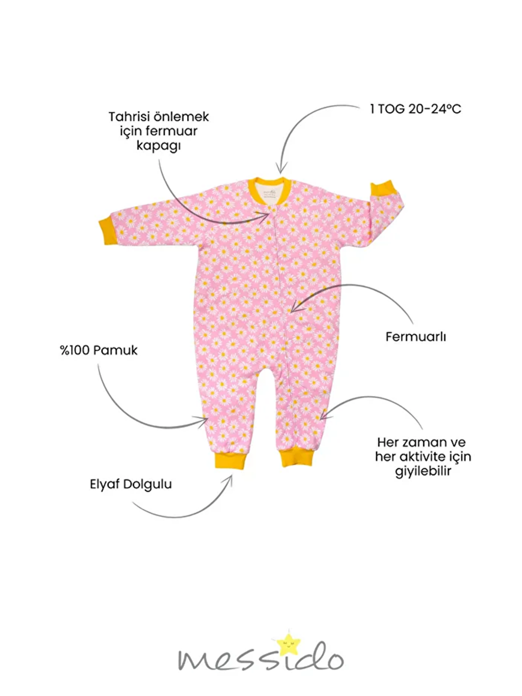 Pembe Bisiklet Yaka Elyaf Dolgulu Kız Bebek Uyku Tulumu 1 Tog-4