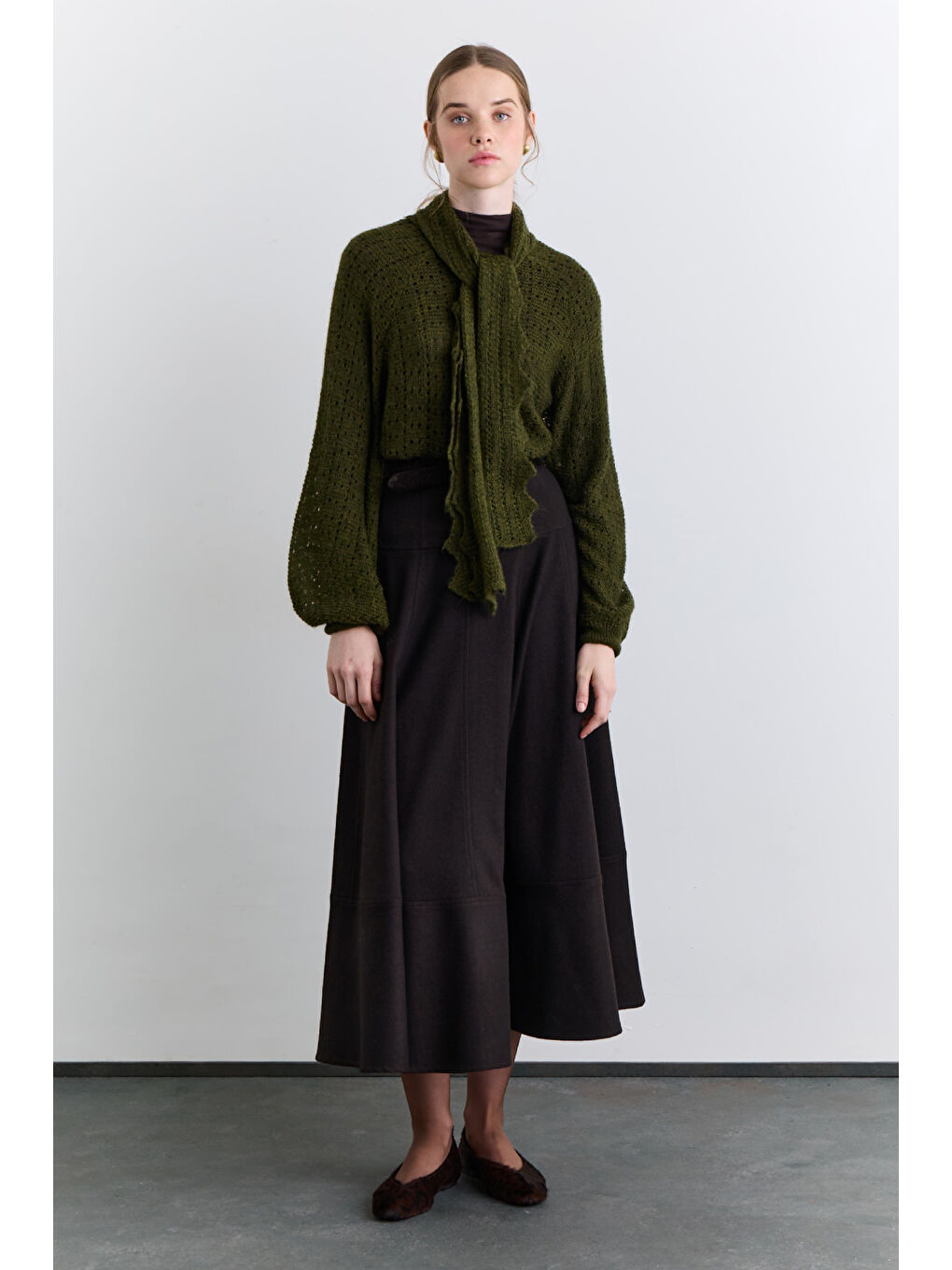 Bağlama Yakalı Ajurlu Kazak Yeşil-3