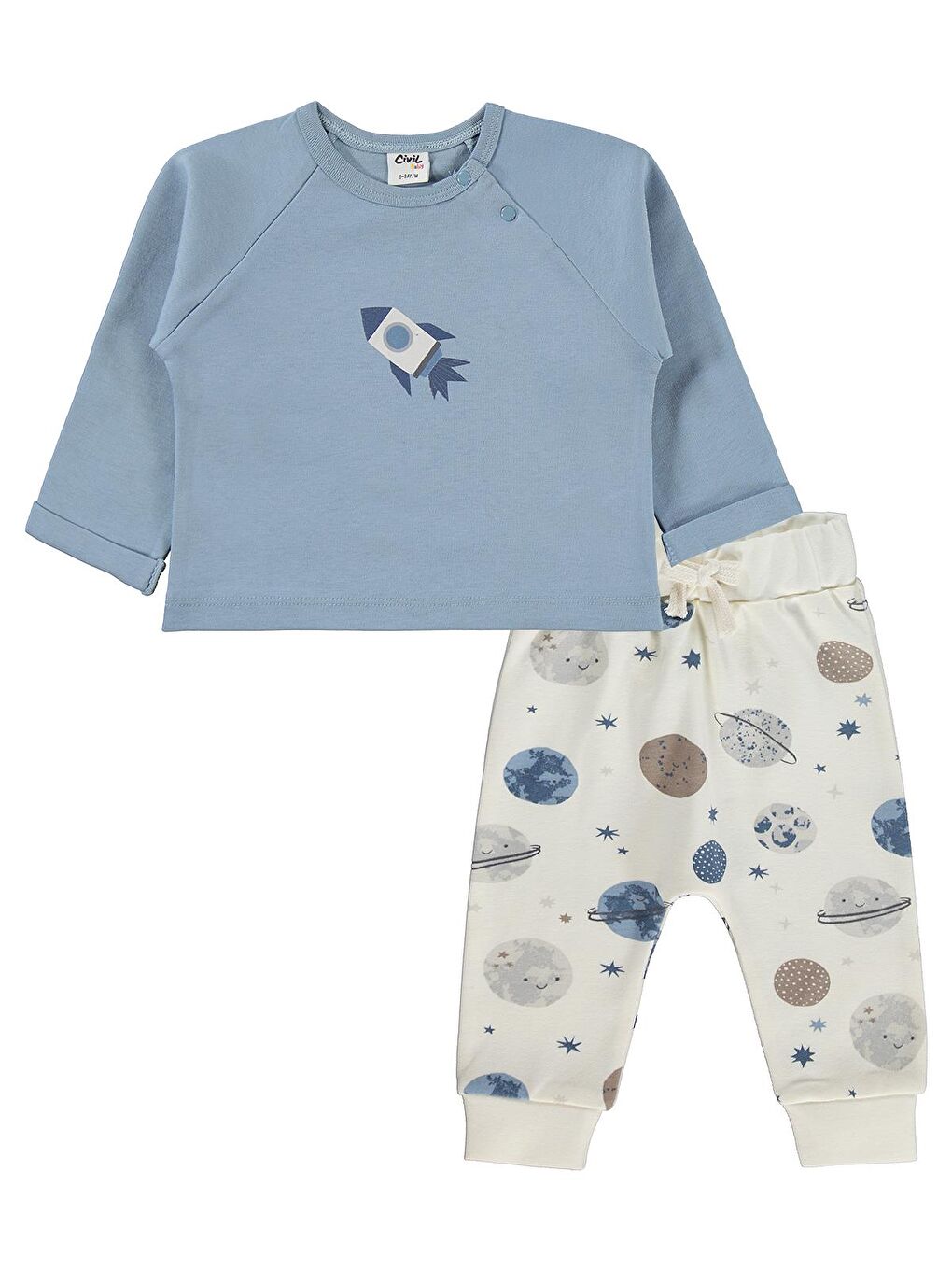 Baby Roket Baskı Gezgegen Empirme 6-18 Ay Takım - Mavi-1