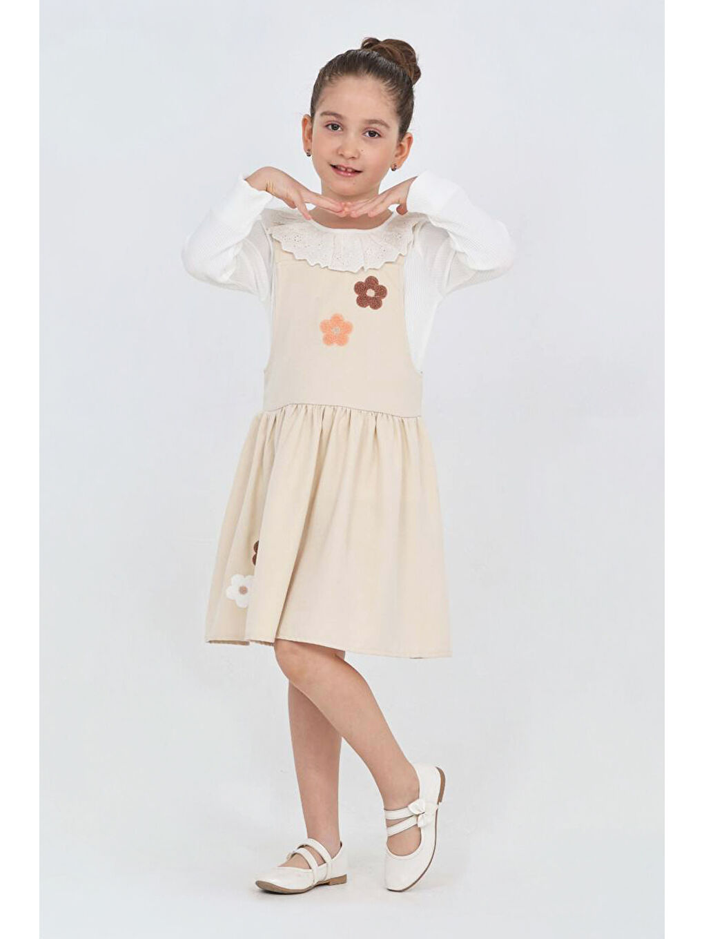 Ekru Kız Çocuk 2'li Elbise (Elbise+Badi Bluz) 12342-3