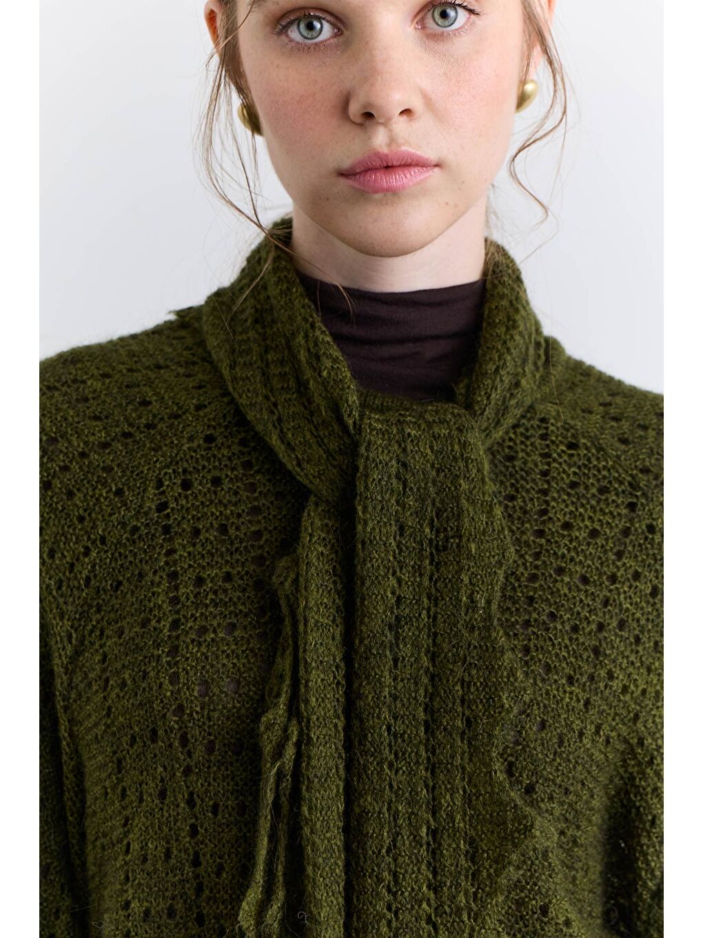 Bağlama Yakalı Ajurlu Kazak Yeşil-4