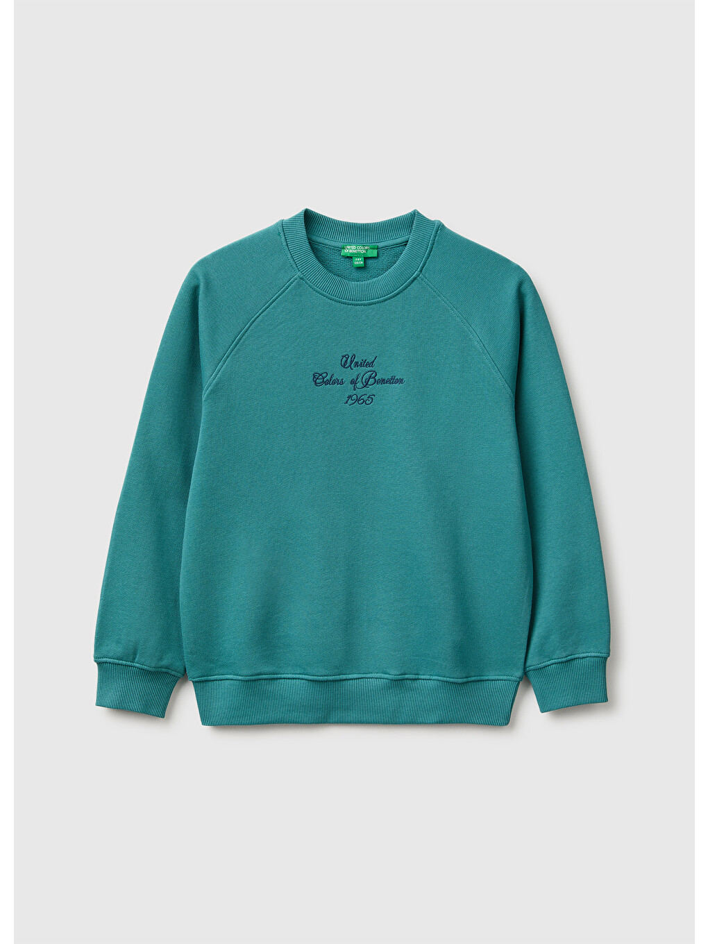 Erkek Çocuk Petrol Yeşili Önü İşlemeli Ribanalı Reglan Kollu Bisiklet Yaka Sweatshirt
