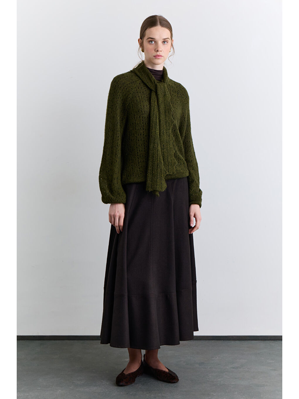 Bağlama Yakalı Ajurlu Kazak Yeşil-5