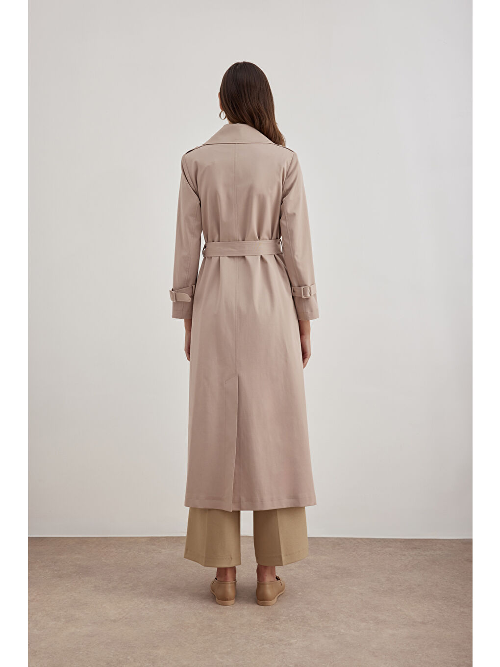 Bej 7648111 İşleme Detaylı Kruvaze Kapama Trençkot-5