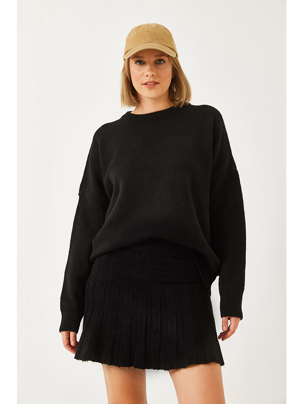 Siyah Kadın Etekli Triko Alt Üst Takım-4