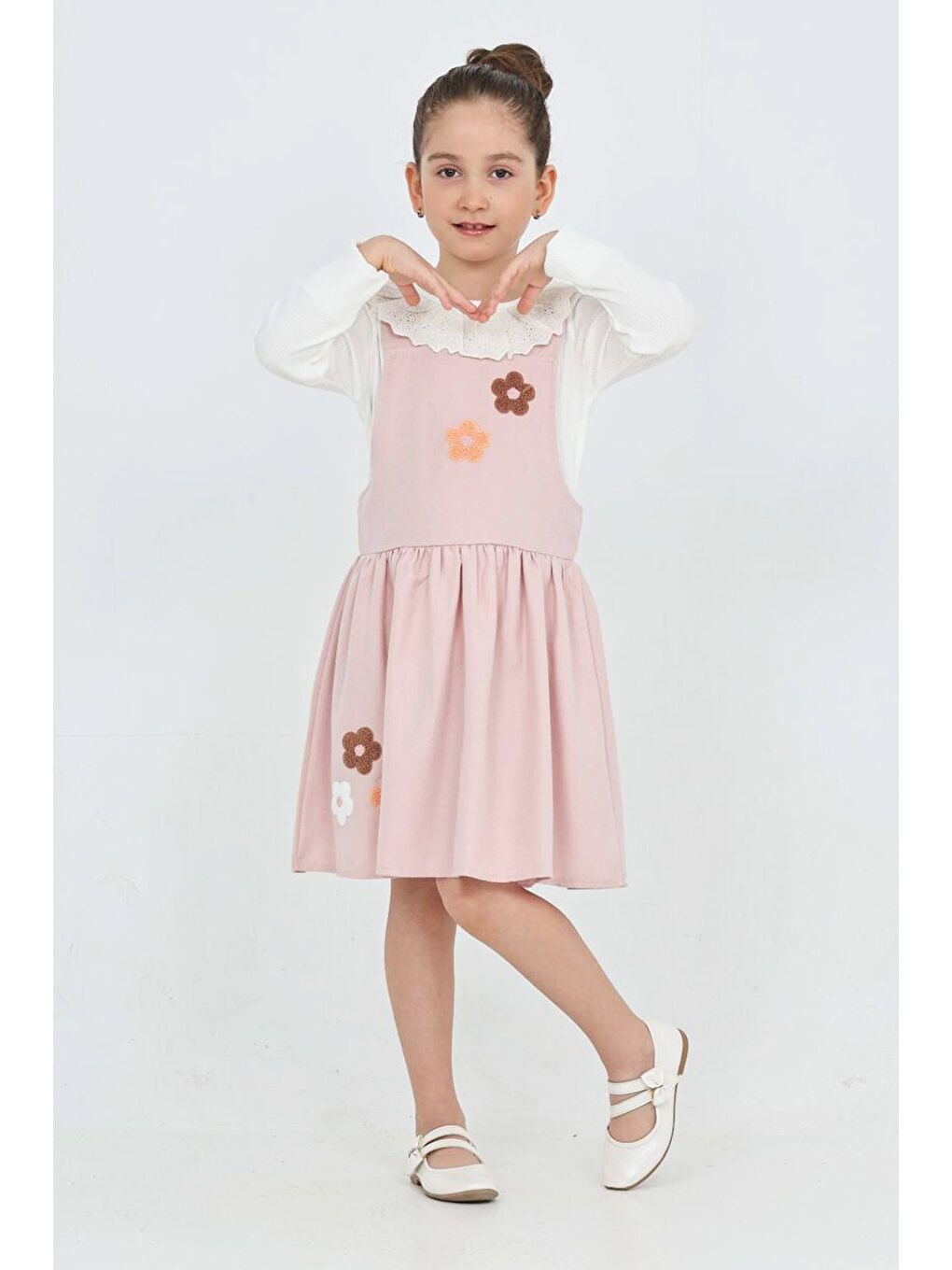 Pembe Kız Çocuk 2'li Elbise (Elbise+Badi Bluz) 12342-3