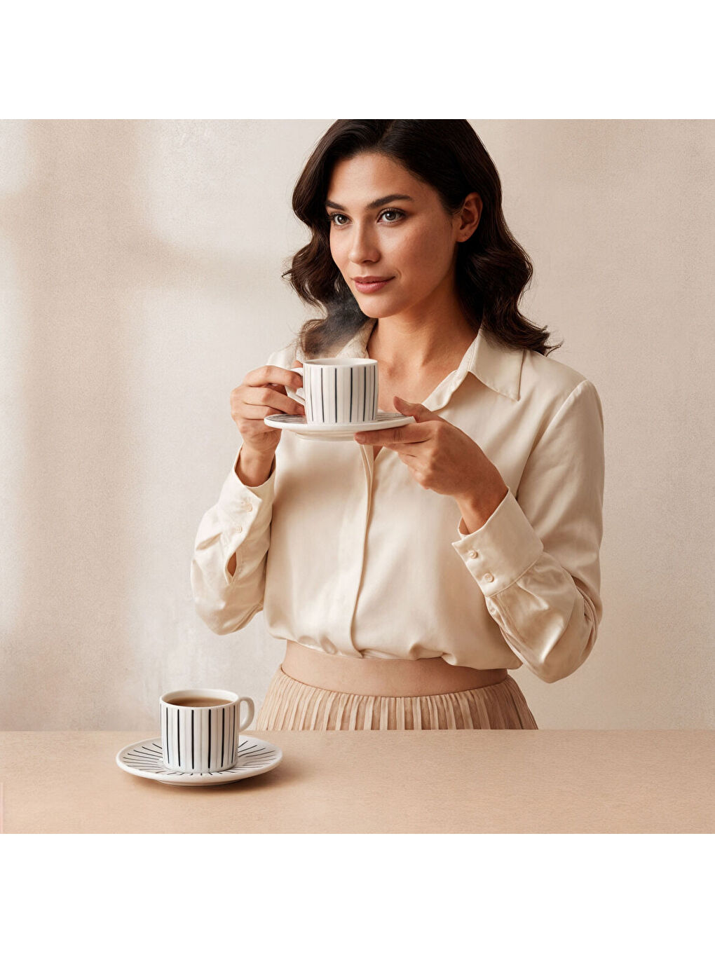 Ekru Mental 4 Parça 2 Kişilik Çay Takımı 6733-4