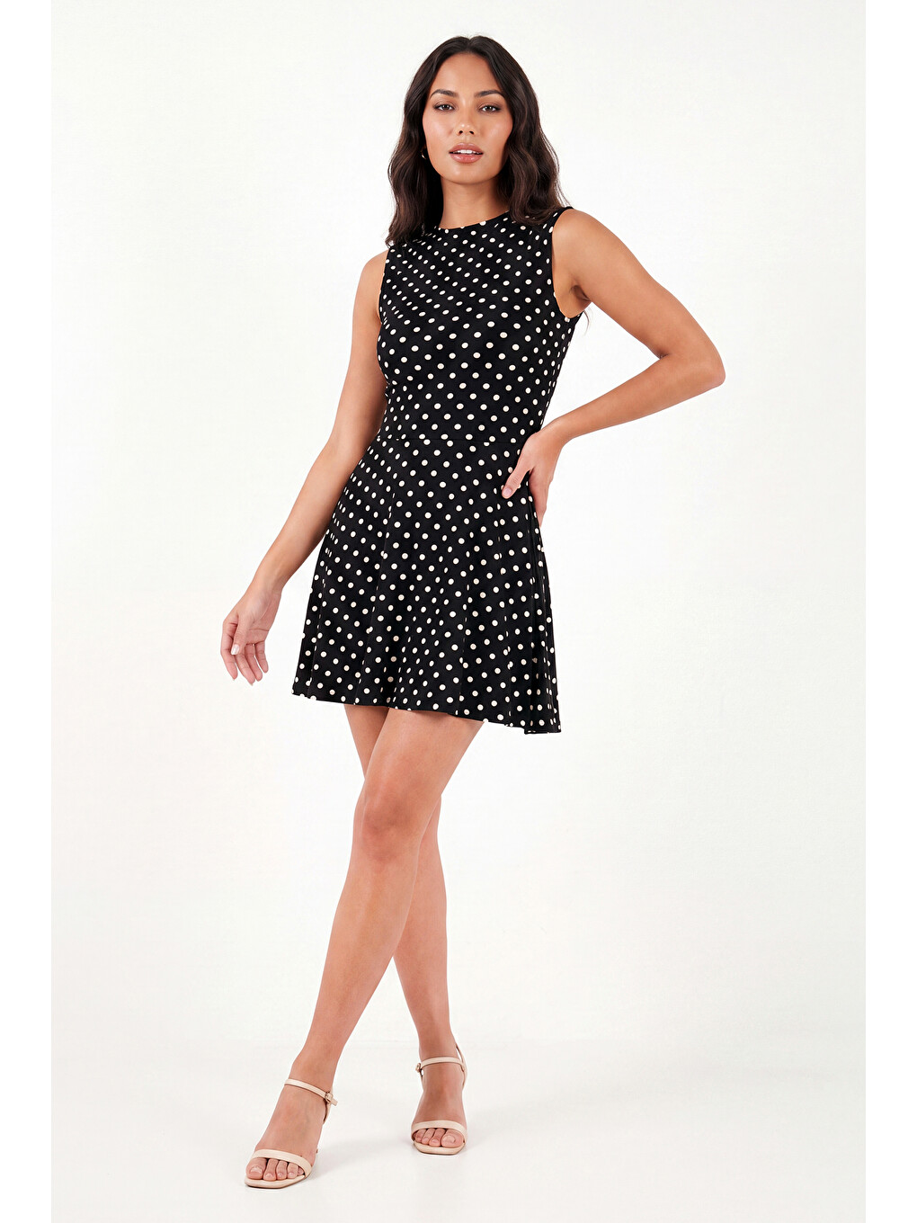 Siyah Puantiyeli Bisiklet Yaka Mini Elbise 5867158-2