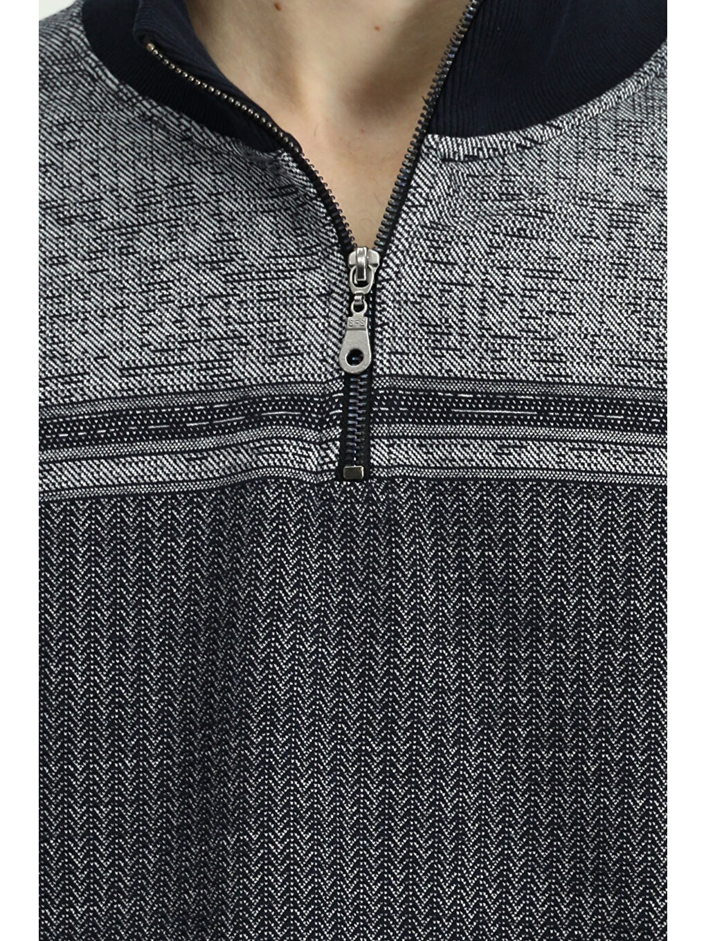 Lacivert Yarım Balıkçı Yaka Yaka Regular Fit Desenli Fermuarlı Pamuklu Sweatshirt-5