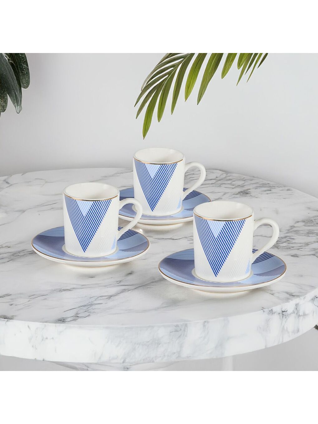 Ekru Camelia 4 Parça 2 Kişilik Kahve Fincan Takımı 62452 Lacivert