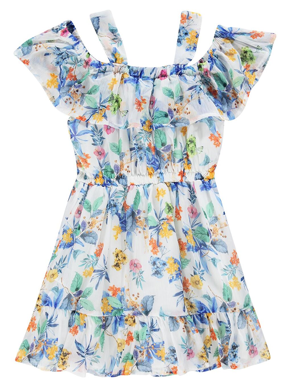 Şifon Askılı Kolları LastikliAstarlı Elbise 6-9 Yaş - Ekru 9-10 Yaş-1