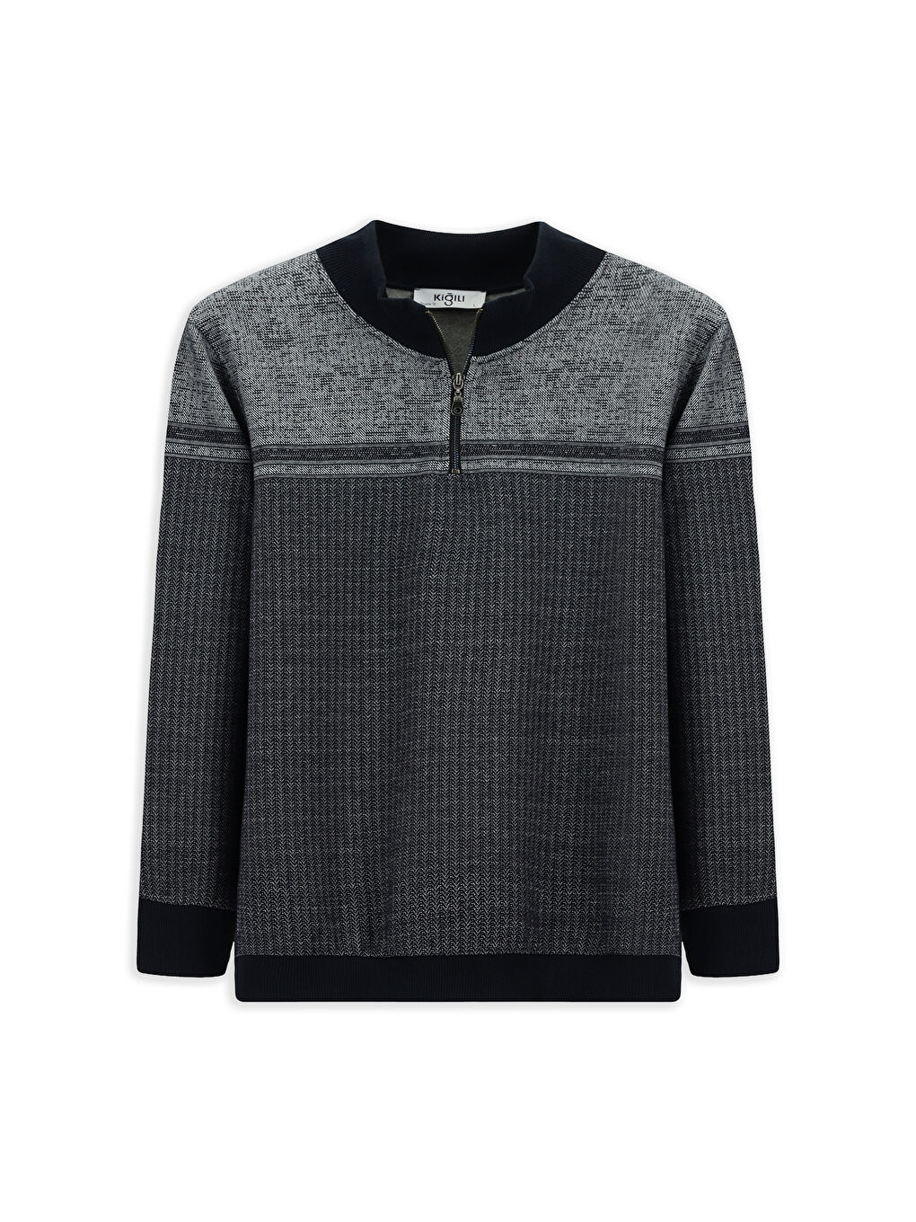 Lacivert Yarım Balıkçı Yaka Yaka Regular Fit Desenli Fermuarlı Pamuklu Sweatshirt-6